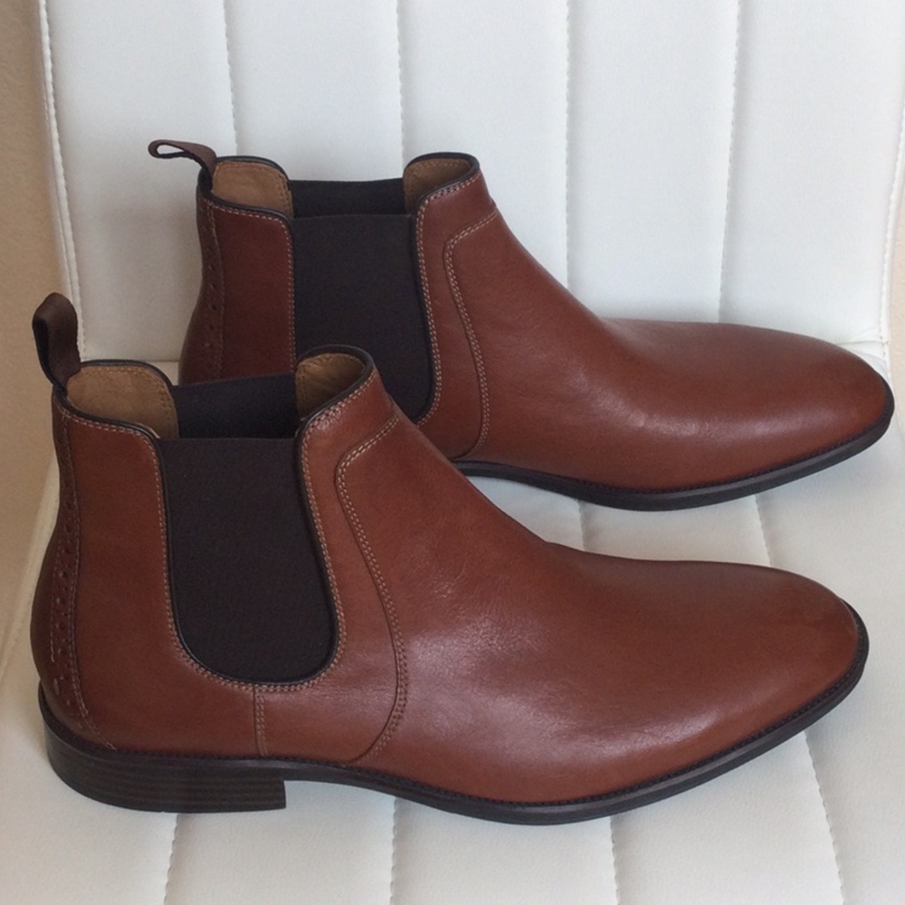 NWOB Mens Johnston & Murphy 13M Henrick Cognac Full Grain Chelsea Boot